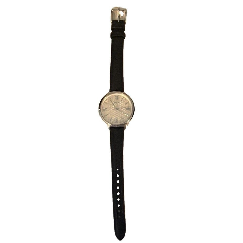 Fossil Women’s Analog Quartz Dress Watch Silver Dial Black Leather Strap